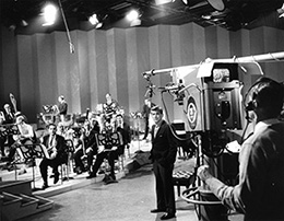 Bernstein at a rehearsal for a CBS Omnibus program, c. 1960.