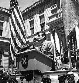 Bernstein on the steps of City Hall, 1958.